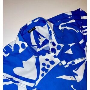 APNY New York Womens XL Blue White Abstract Graphic Artsy Cotton Button Shirt